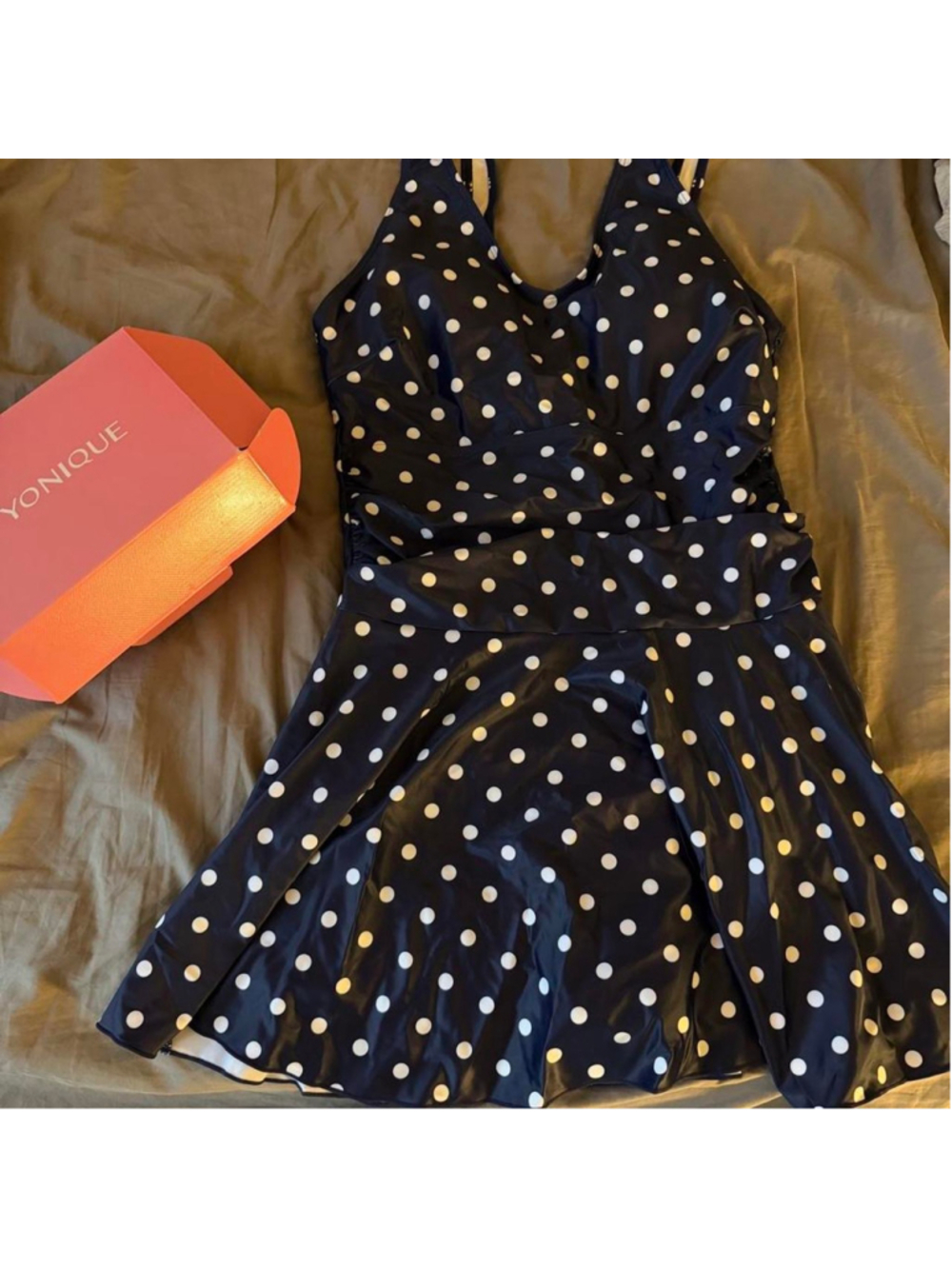 Yonique navy blue with white polka dot mini dress #polkadot #mini